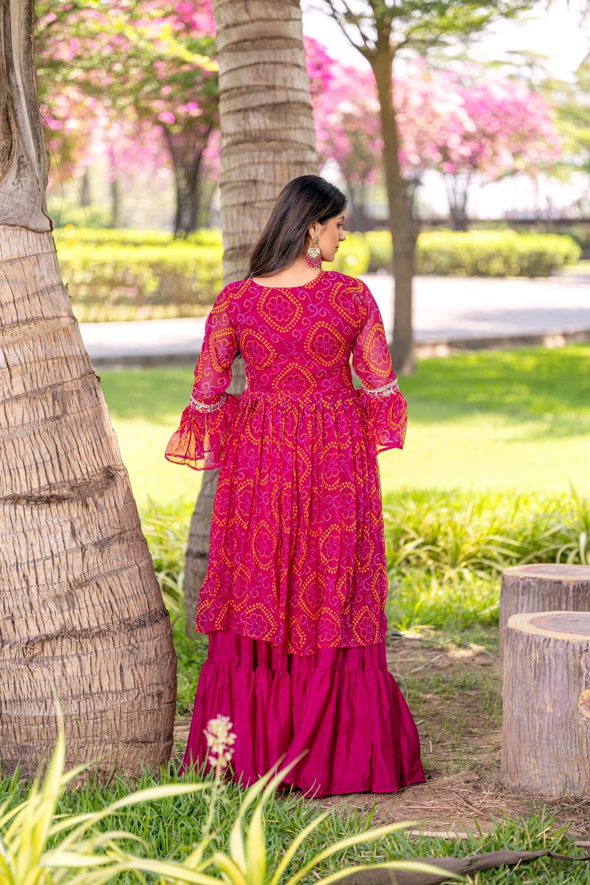 Pink color pure bandhej lehenga with top for wedding