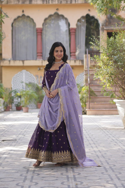 Purple color faux blooming gown for women online