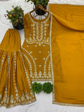 Mustard color georgette sharara suit for women