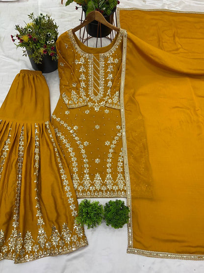 Mustard color georgette sharara suit for women