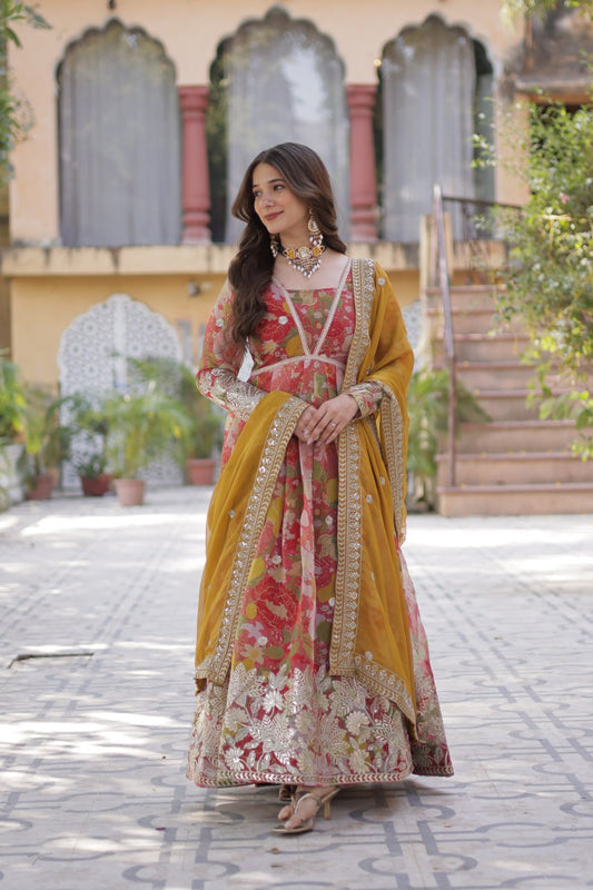 Multi color russian silk gown for women