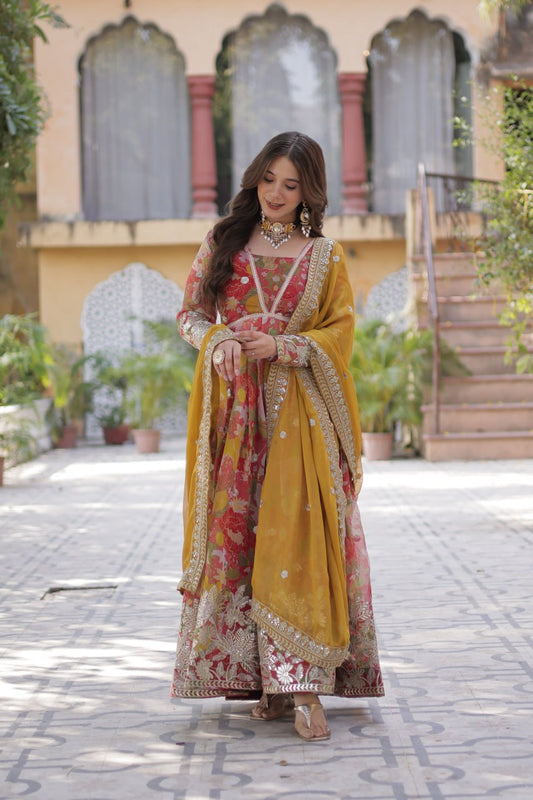 Multi color russian silk gown for party