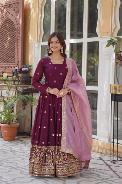 Wine color star georgette gown for women