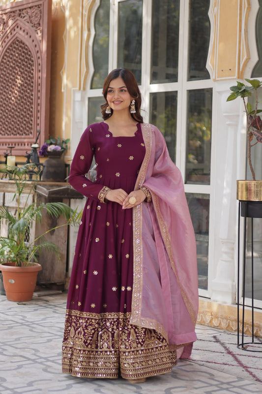 Wine color star georgette gown for women