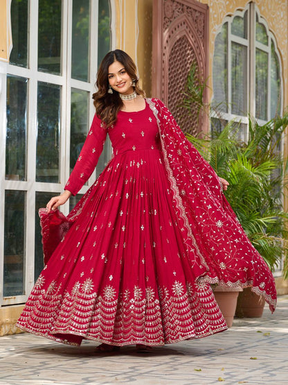 Red color vichitra silk gown for women