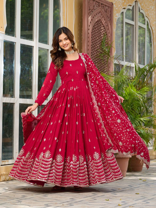 Red color vichitra silk gown for women