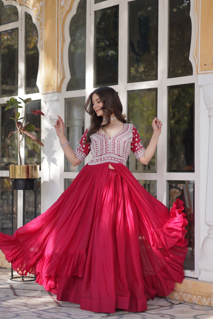 Pink color georgette lehenga choli with online shopping