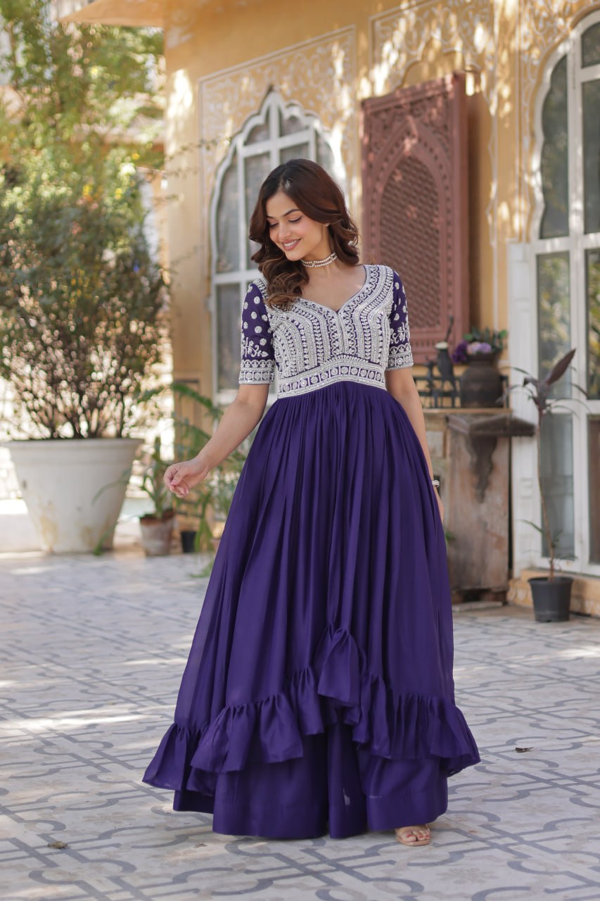 Purple star georgette lehenga with kurti for women online
