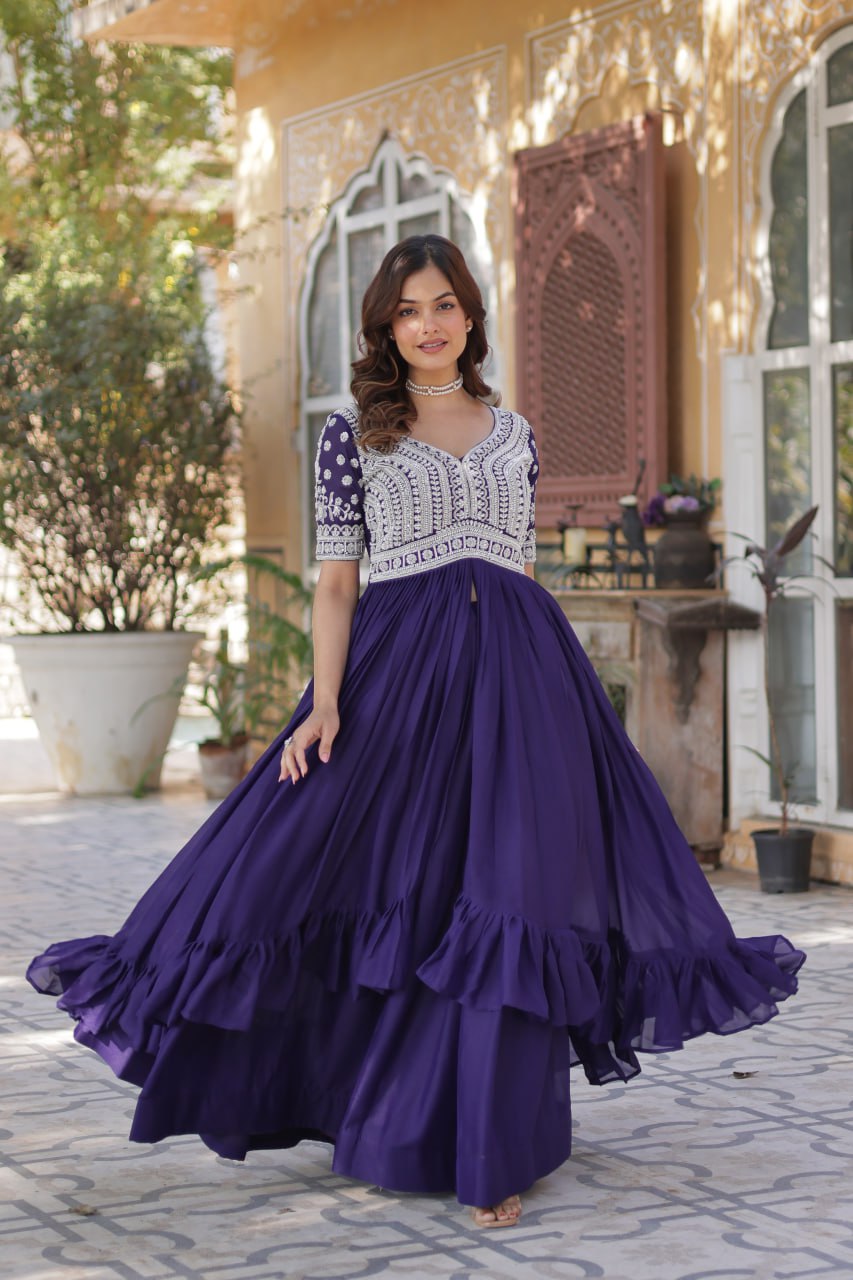 Purple color georgette lehenga choli with online shopping