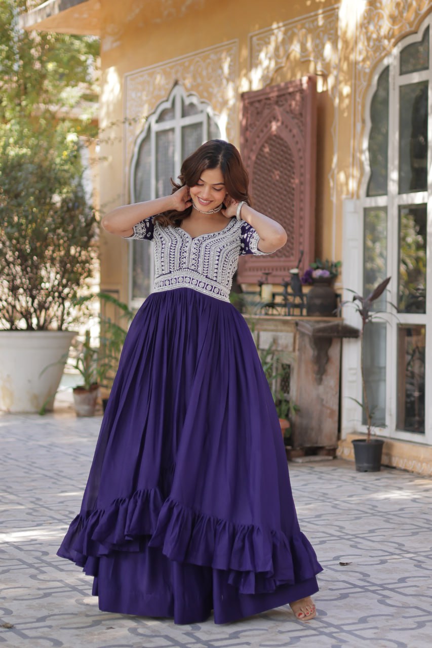Purple star georgette lehenga with kurti for women price
