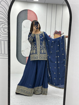 Blue color chinon sharara suit for women