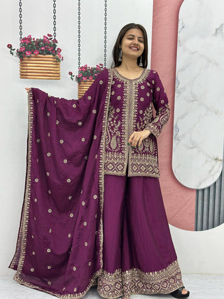 Wine color georgette sharara suit for women