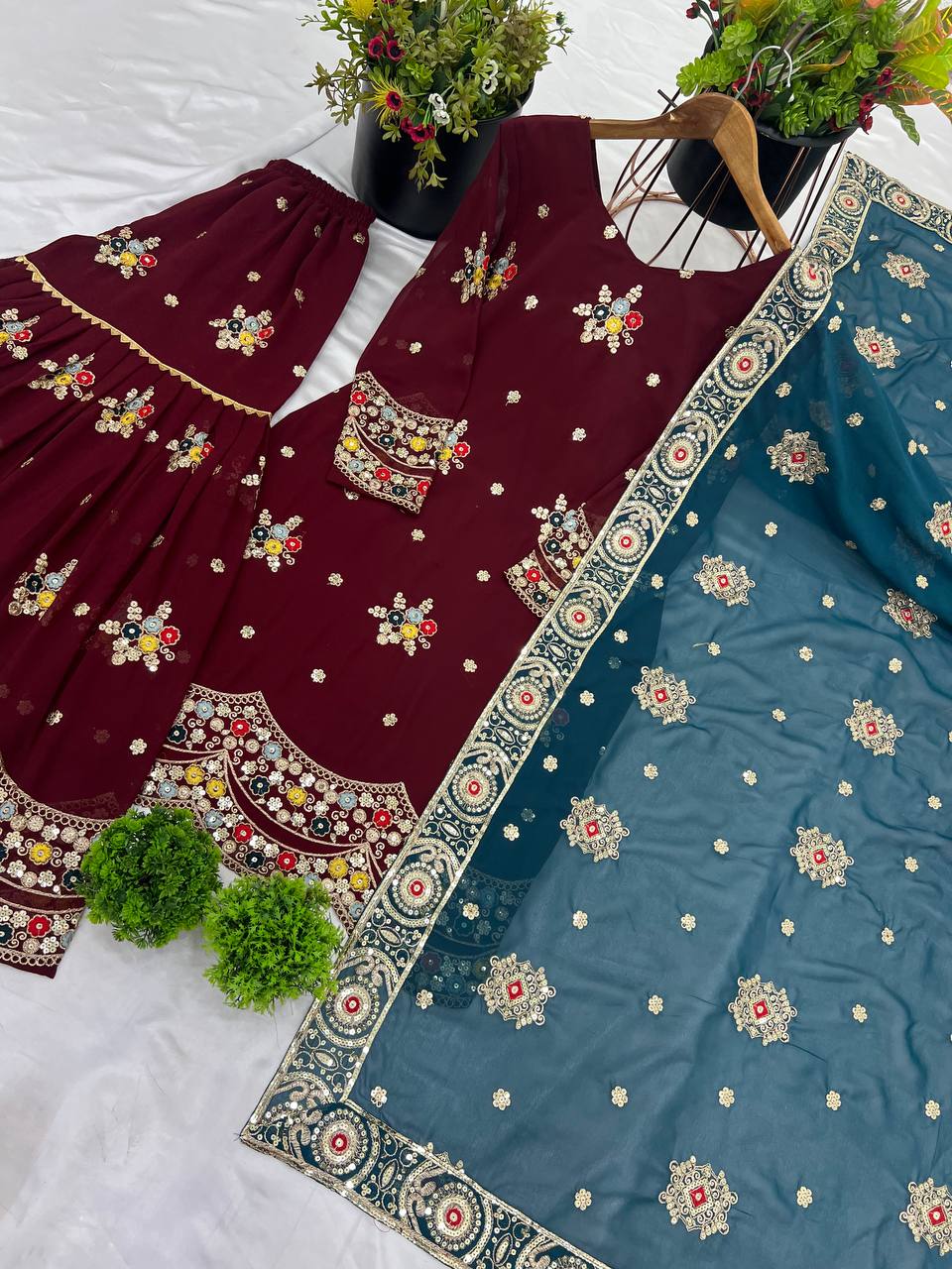 Maroon color georgette sharara suit for women online
