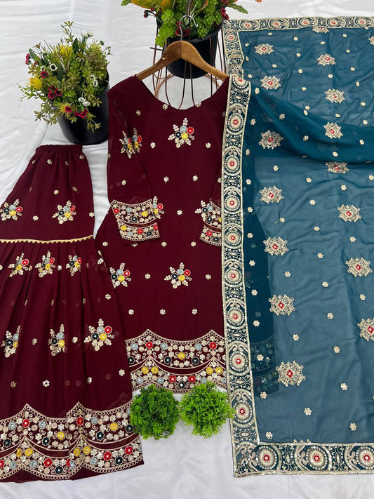 Maroon color georgette sharara suit for women
