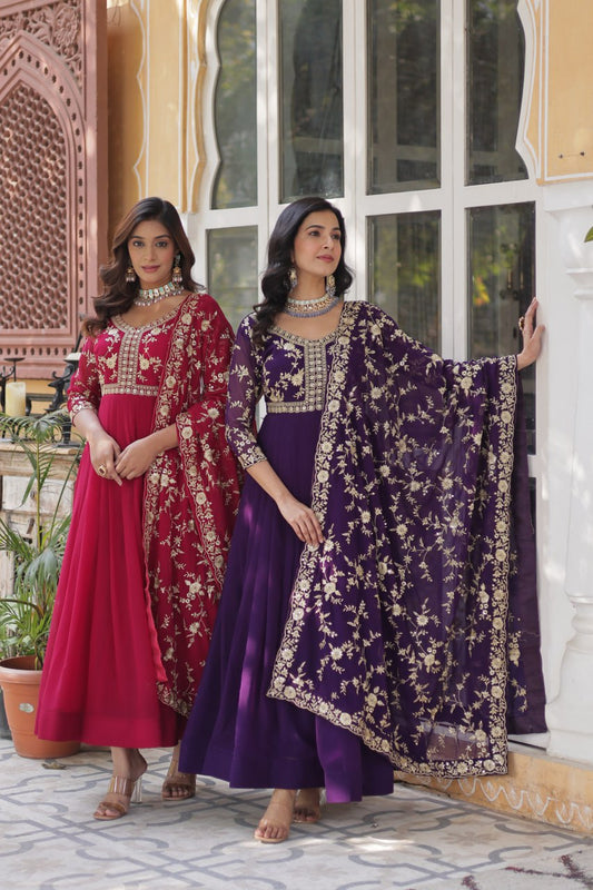 Purple color faux blooming gown 