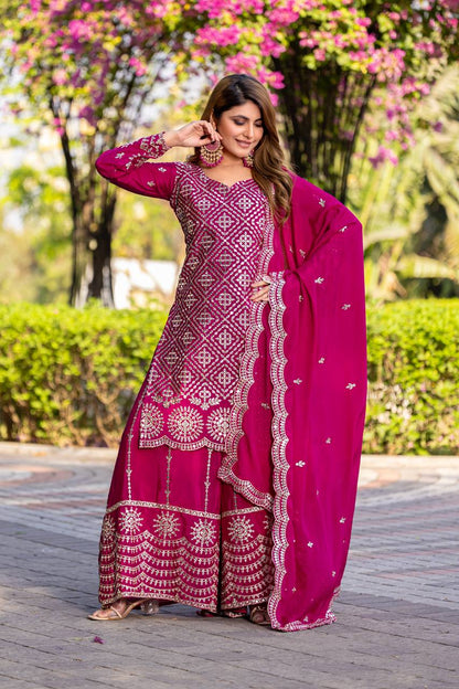 Pink color chinon sharara suit for women