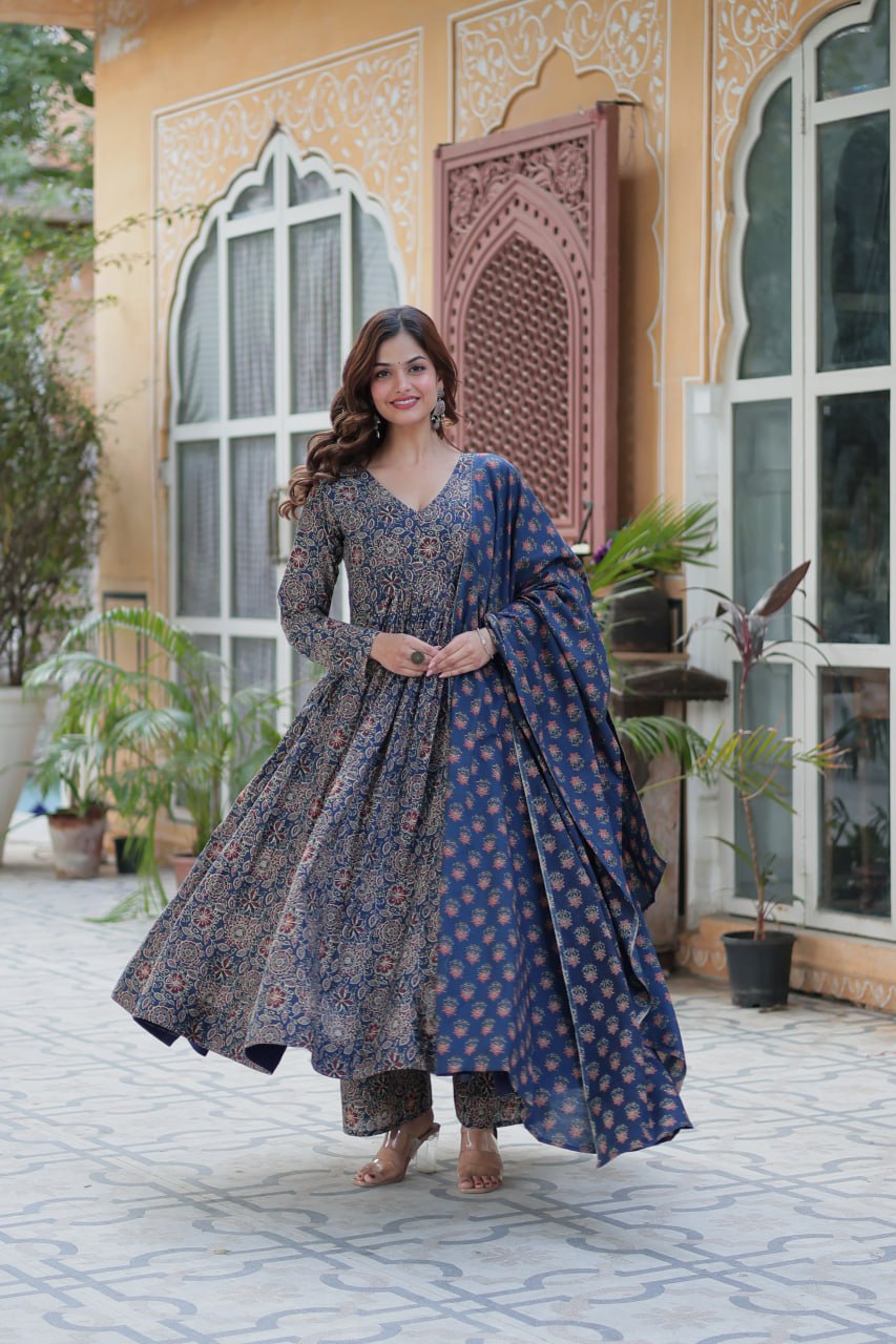 Blue color cotton plazzo suit for women