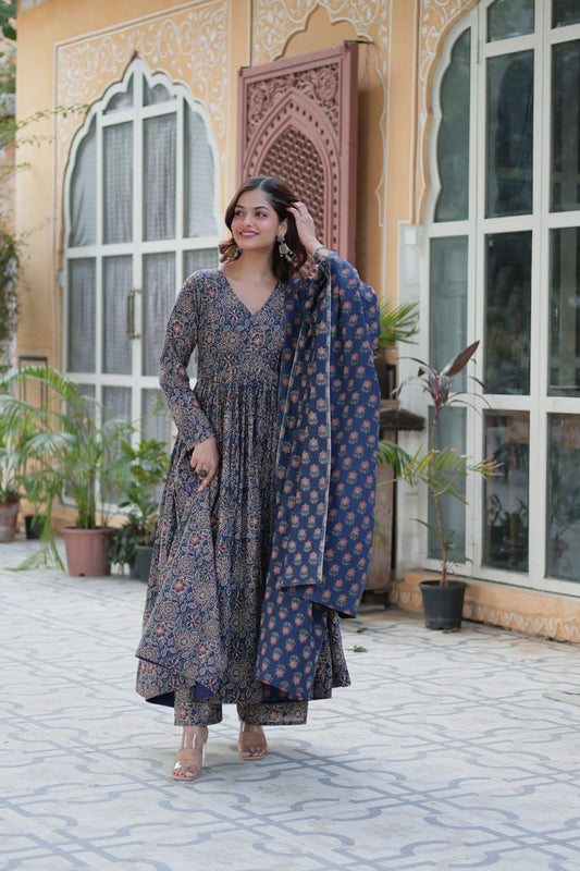 Blue color cotton plazzo suit for party