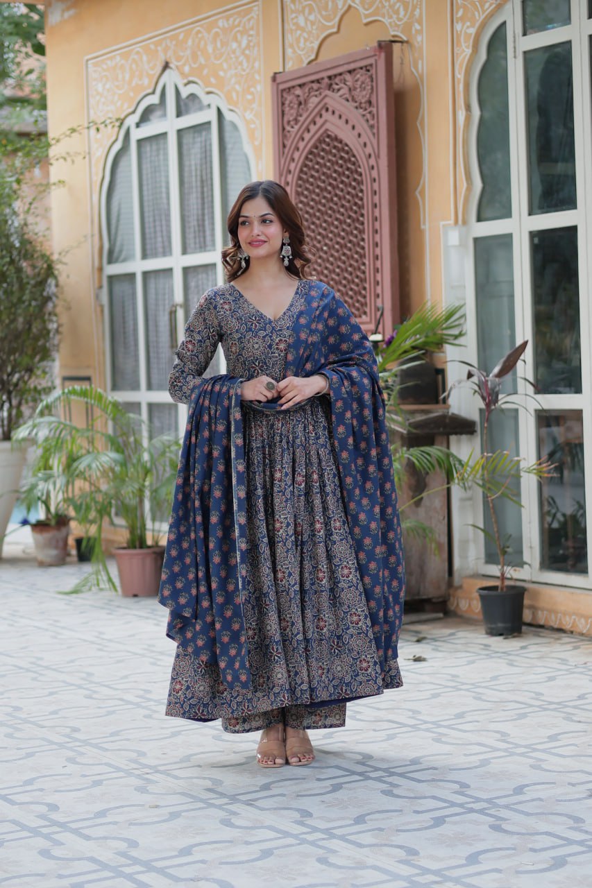 Blue color cotton salwar kameez with dupatta images