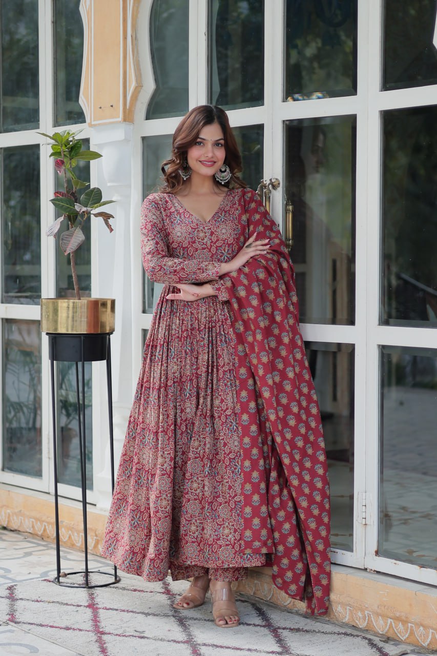 Red color cotton sharara suit for women