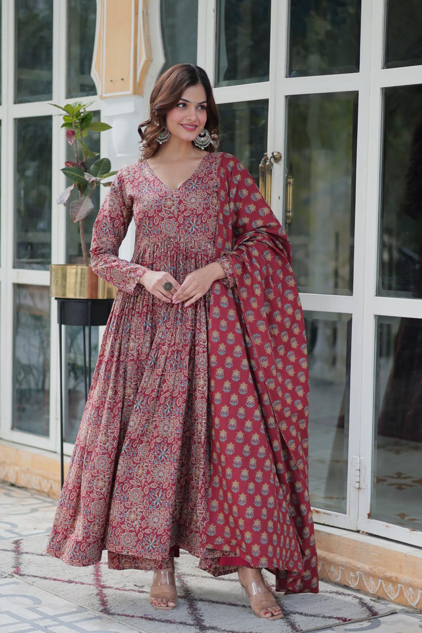 Red color cotton sharara suit with dupatta online
