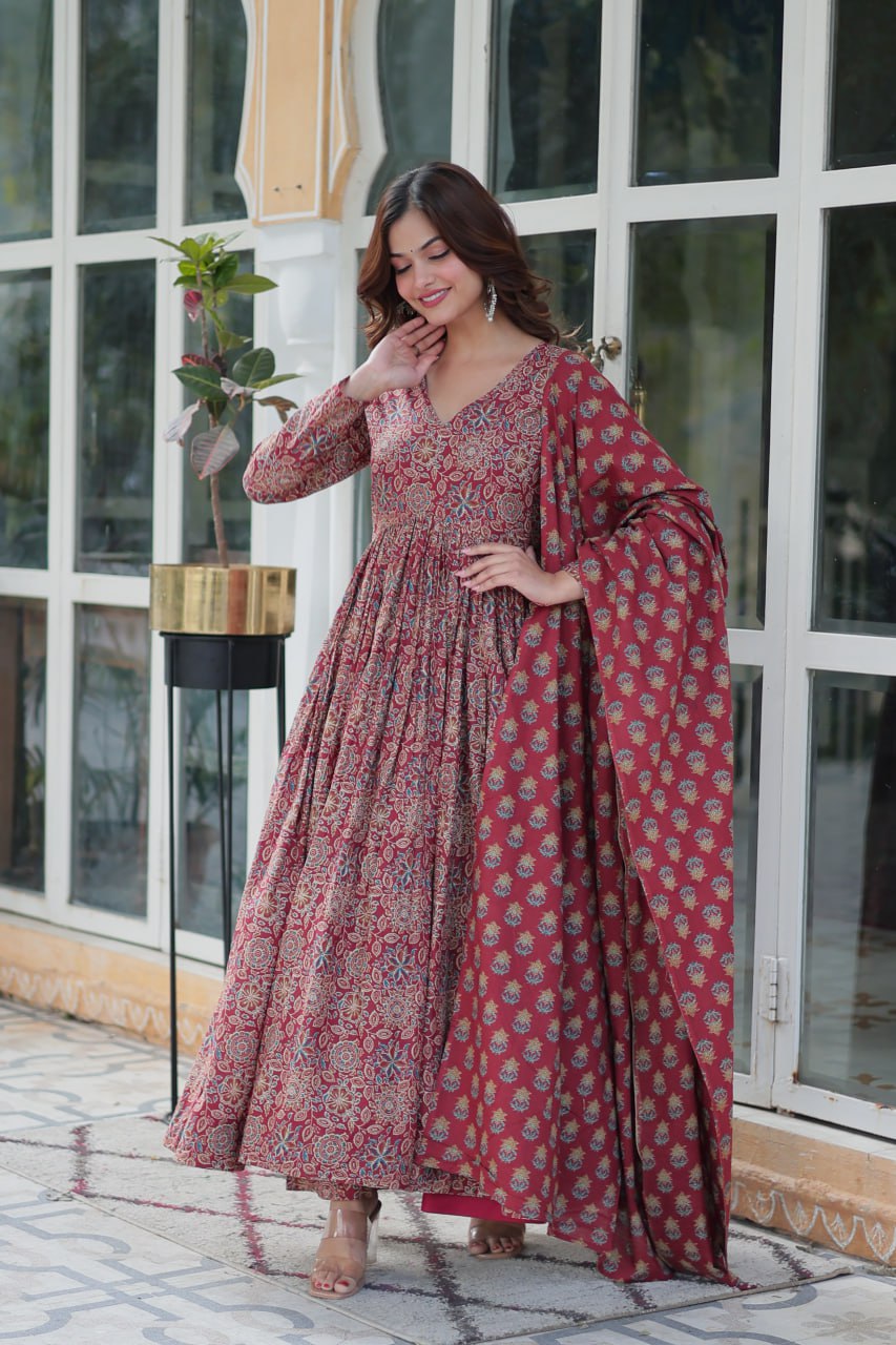 Red color cotton sharara suit with dupatta images