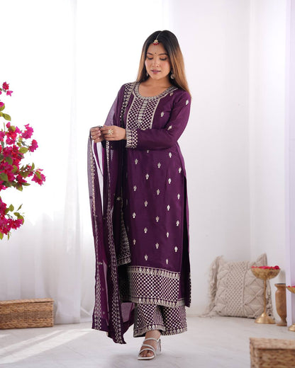 Wine color chinon silk sharara suit price