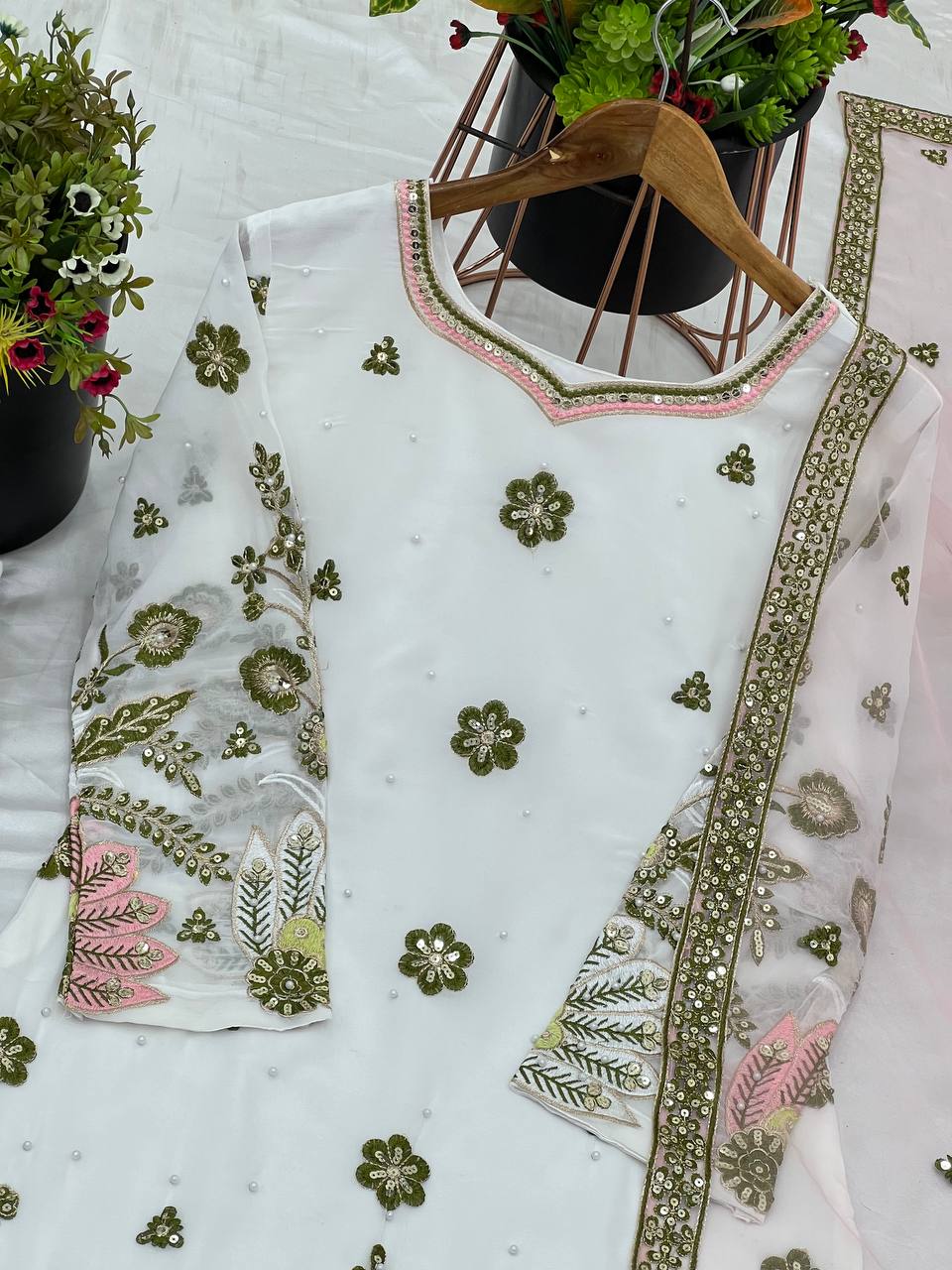 White georgette sharara suit with price