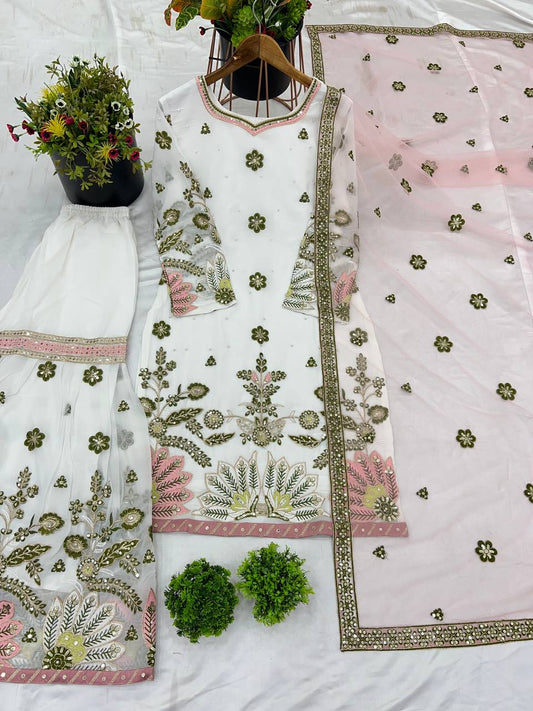 White color georgette sharara suit for women