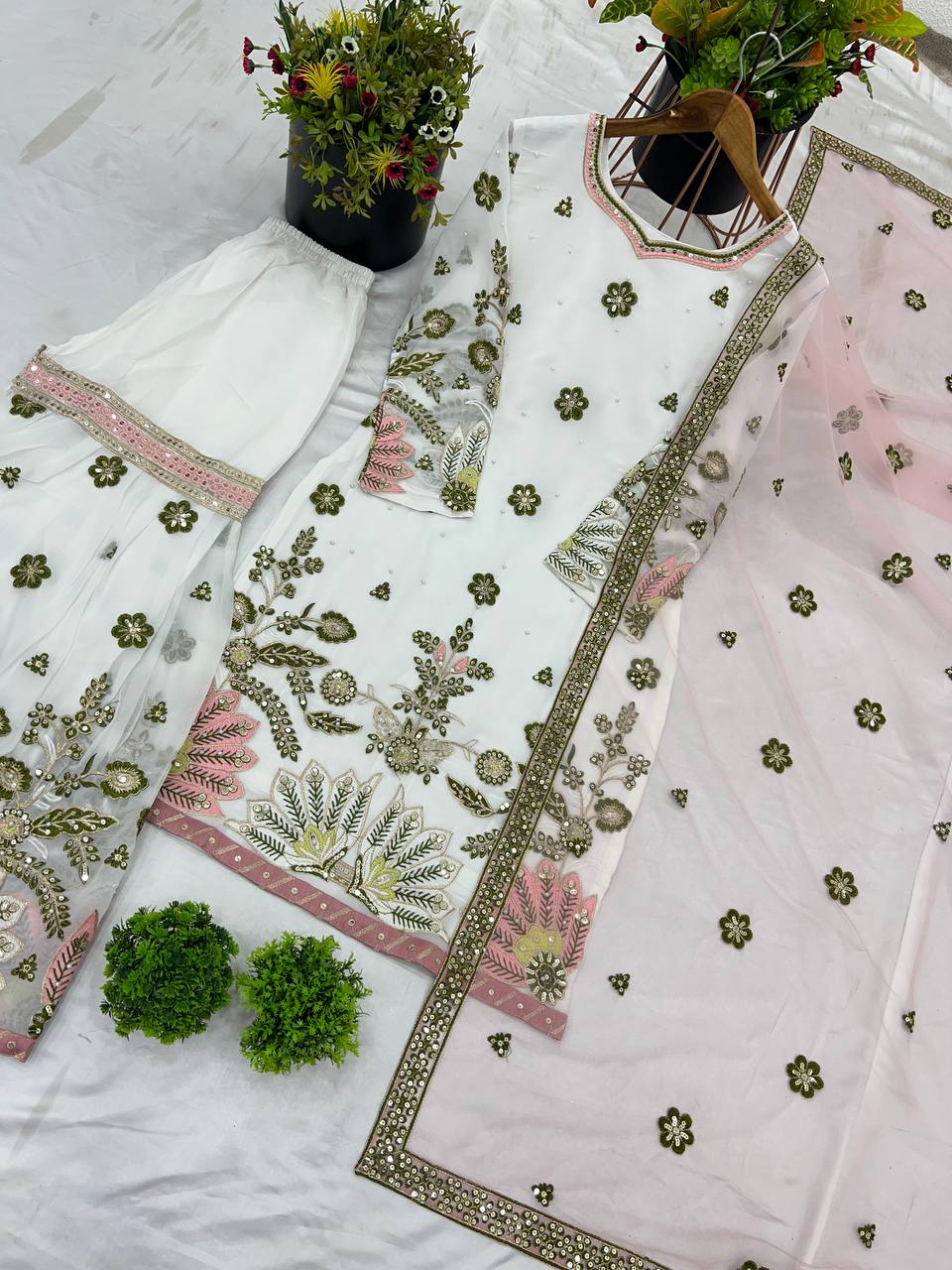 White georgette sharara suit with dupatta images