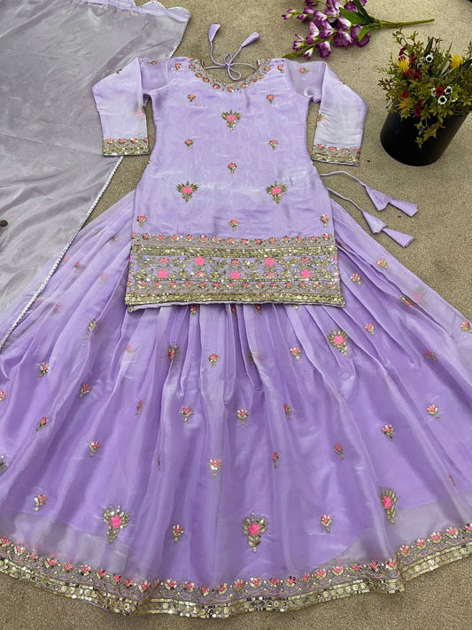 Lavender color jimmy choo silk lehenga top for women