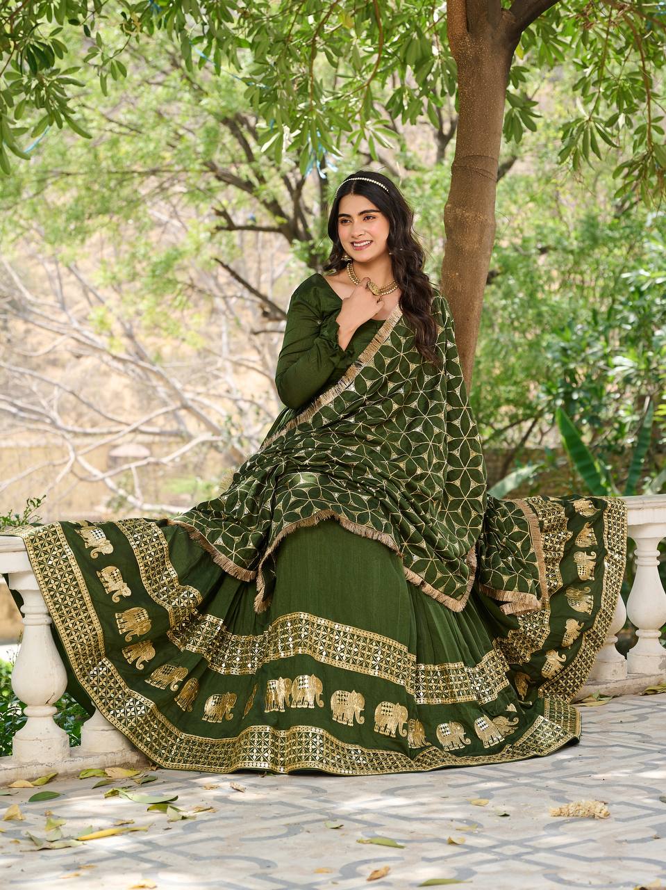Green color vichitra silk gown with dupatta online shopping