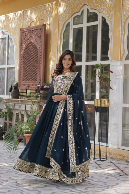 Rama color faux blooming gown for women