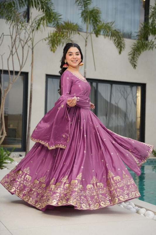 Onion color faux blooming gown for wedding