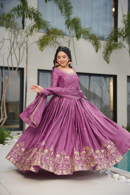 Onion color faux blooming gown for women