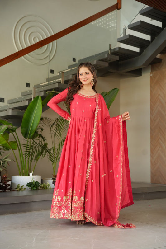 Peach color chinon gown with dupatta online