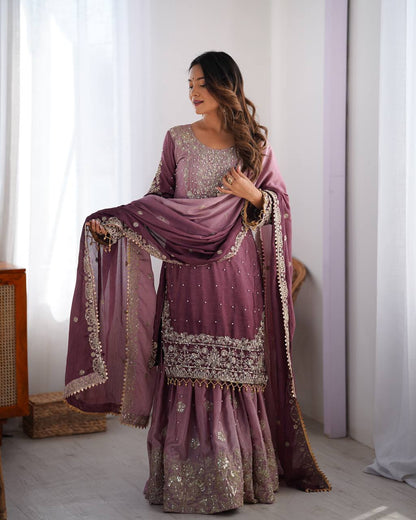 Mauve color tissue silk sharara suit for women
