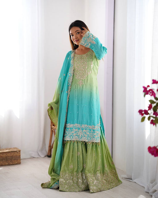 Rama color chinon silk sharara suit for women