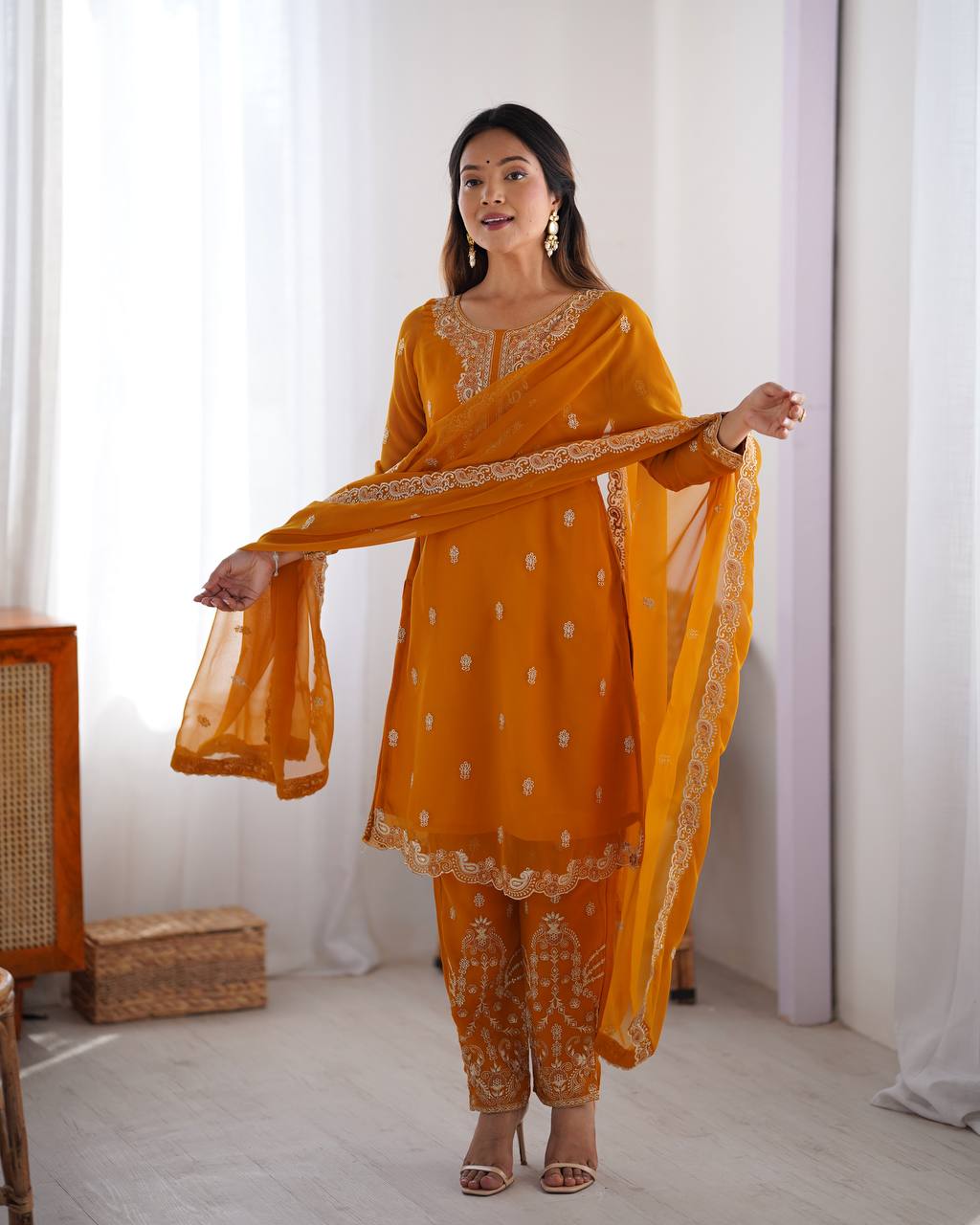 Yellow color georgette salwar kameez for women