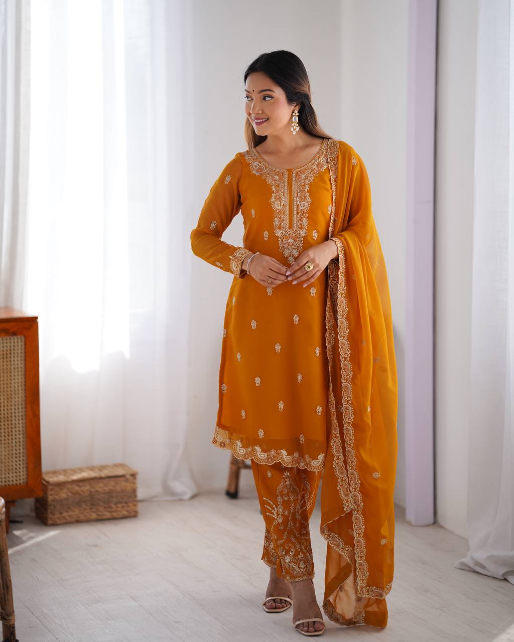 Yellow color georgette salwar kameez with online shopping