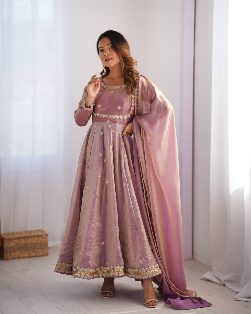 Pink color fandy silk gown for women
