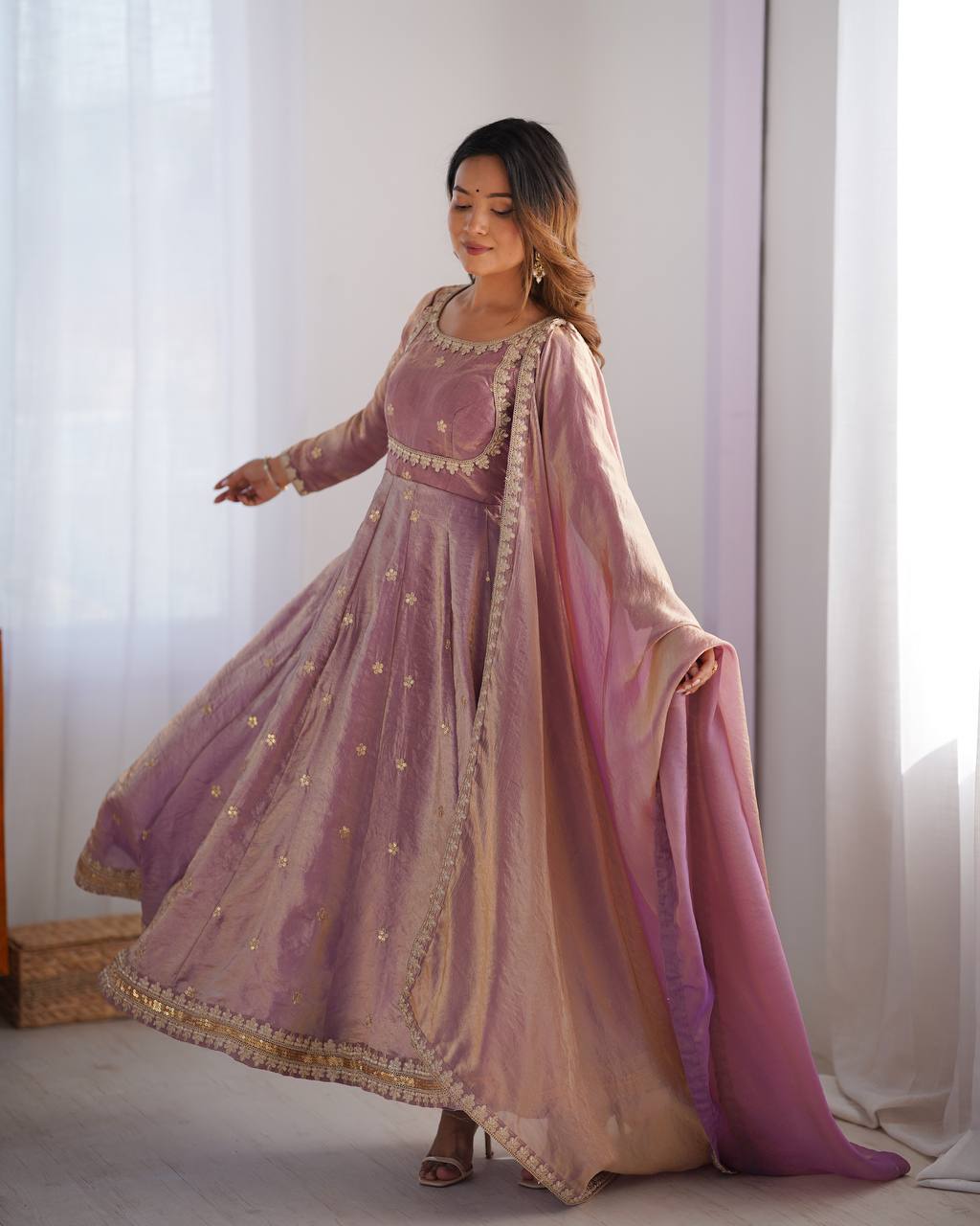 Pink color fandy silk gown for wedding