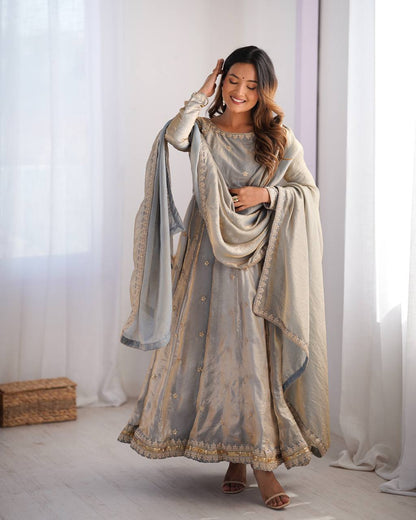 Grey color fandy silk gown for women