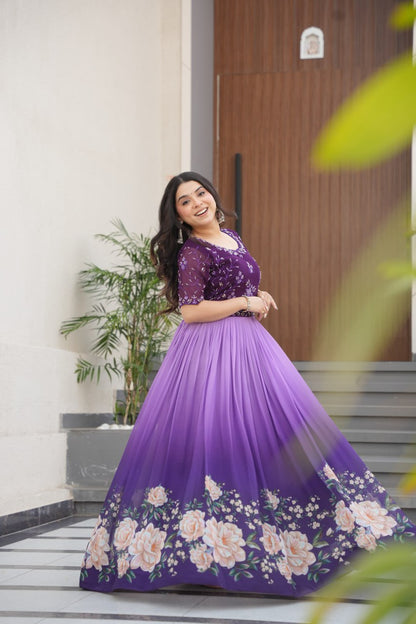 Purple faux blooming gown with online shopping