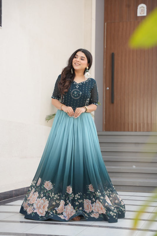 Rama color faux blooming gown for wedding