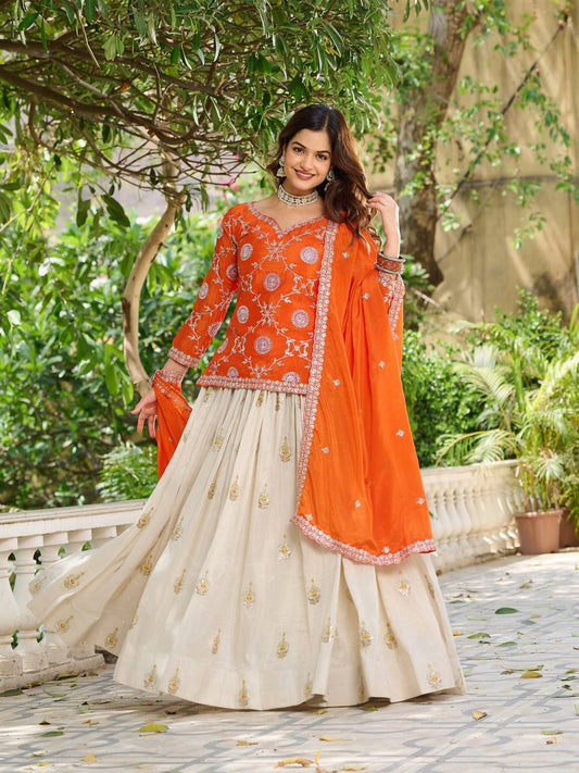 Orange color chinon lehenga choli for women