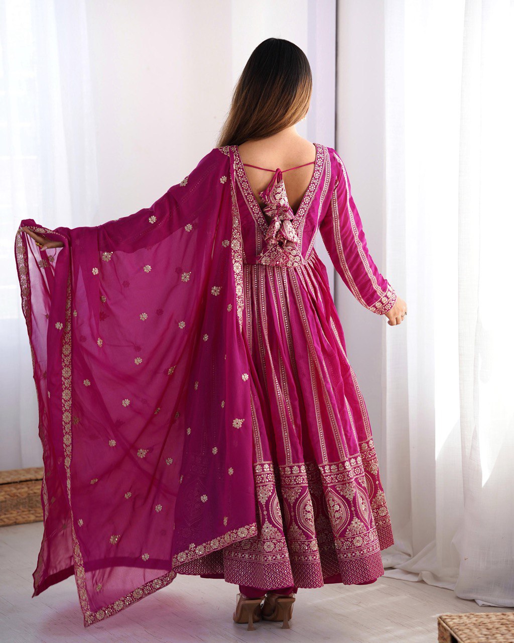 Pink color georgette gown with dupatta online shopping