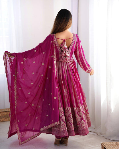 Pink color georgette gown with dupatta online shopping