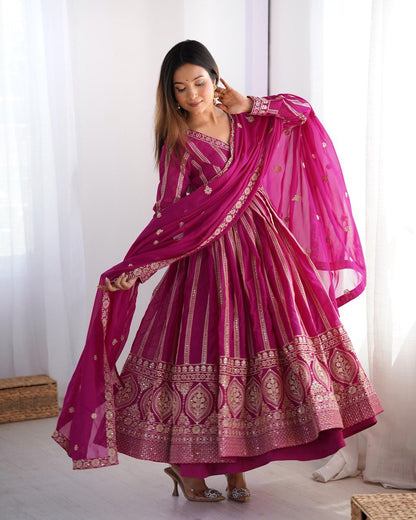 Pink color georgette gown with dupatta online