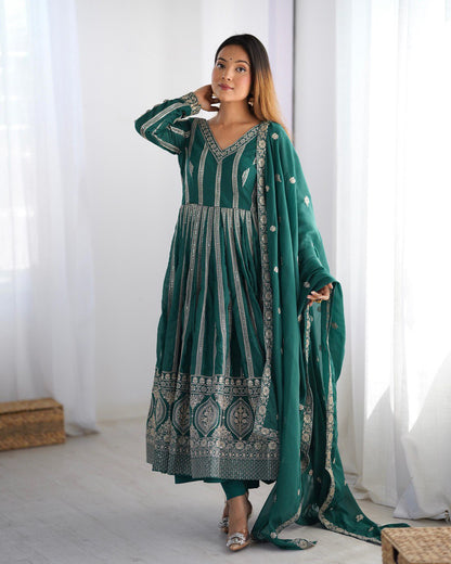 Green color star georgette gown for women